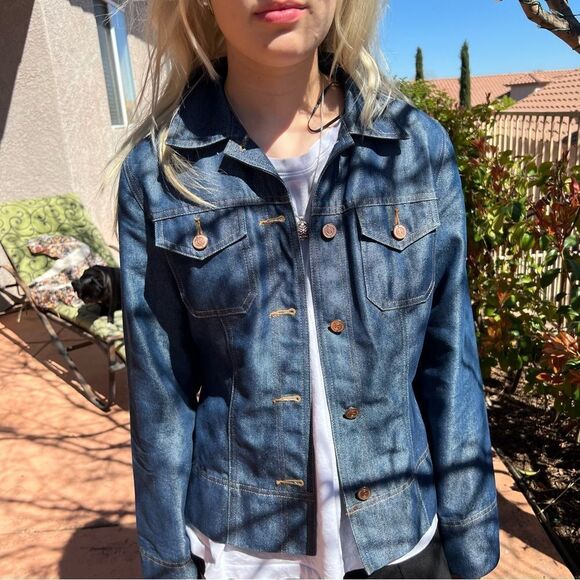 Vintage 90s Y2K Guess USA Rigid Denim Jean Trucker Jacket Cottagecore West M - Picture 1 of 12